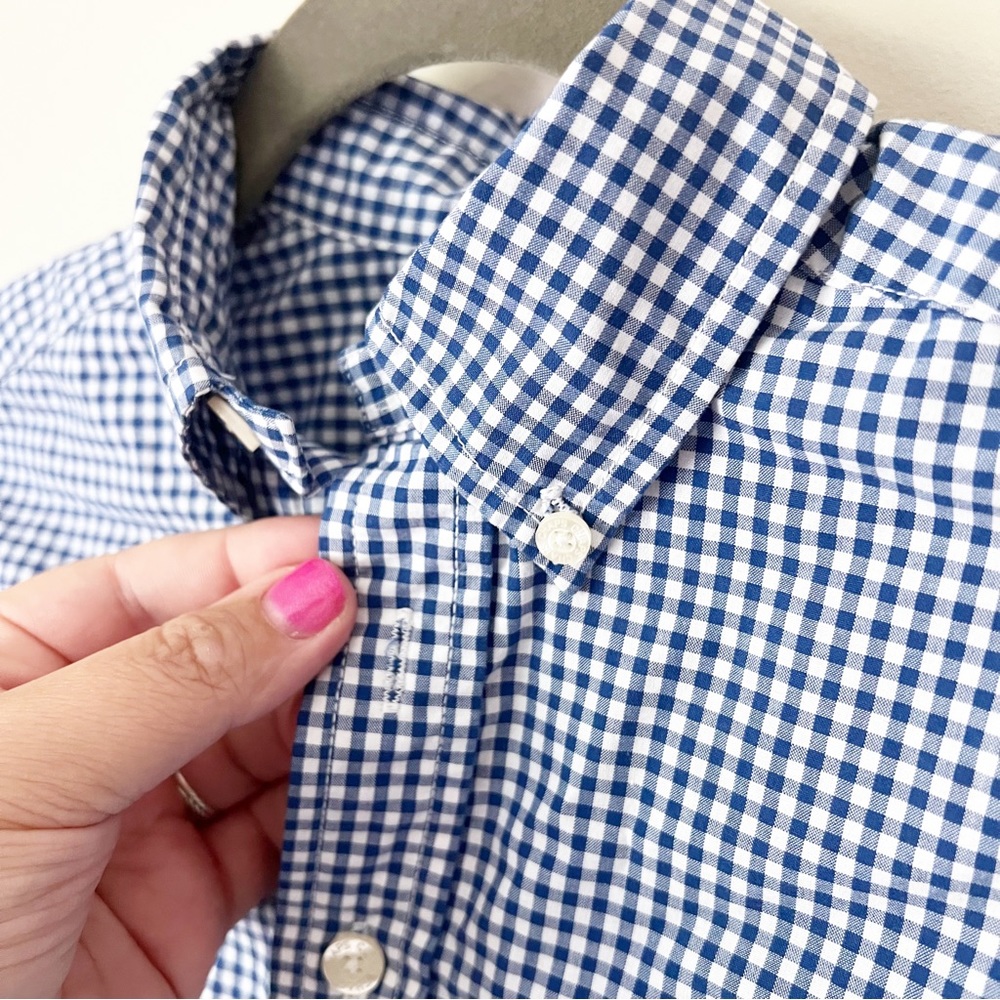Chaps Gingham Button Down Dress Shirt Navy Blue White Big Boy Small 8 - Picture 4 of 7